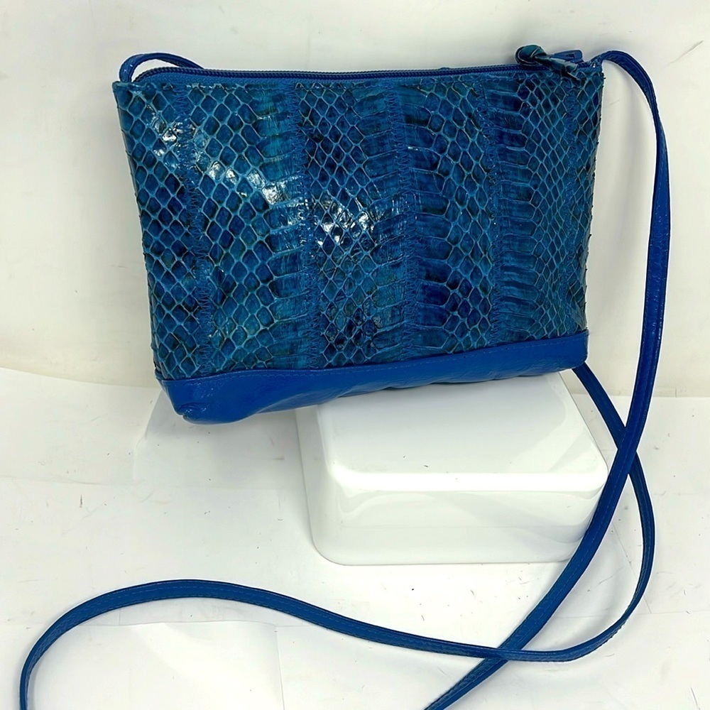 Snakeskin Python Bright Blue Zip Top Crossbody Bag - image 1